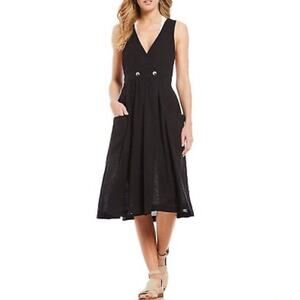 Free People Diana Wrap Midi Dress Women's Small Black Pockets Sleeveless NEW